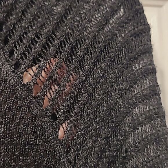 Eileen Fisher Black Merino Wool Open Front Cardigan, Loose Knit Lagenlook | L - Picture 8 of 12